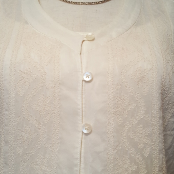 J.JILL ♡ Vintage Elegant Sheer Ivory Intricate Detailed Embroidery Blouse XS - Picture 5 of 17